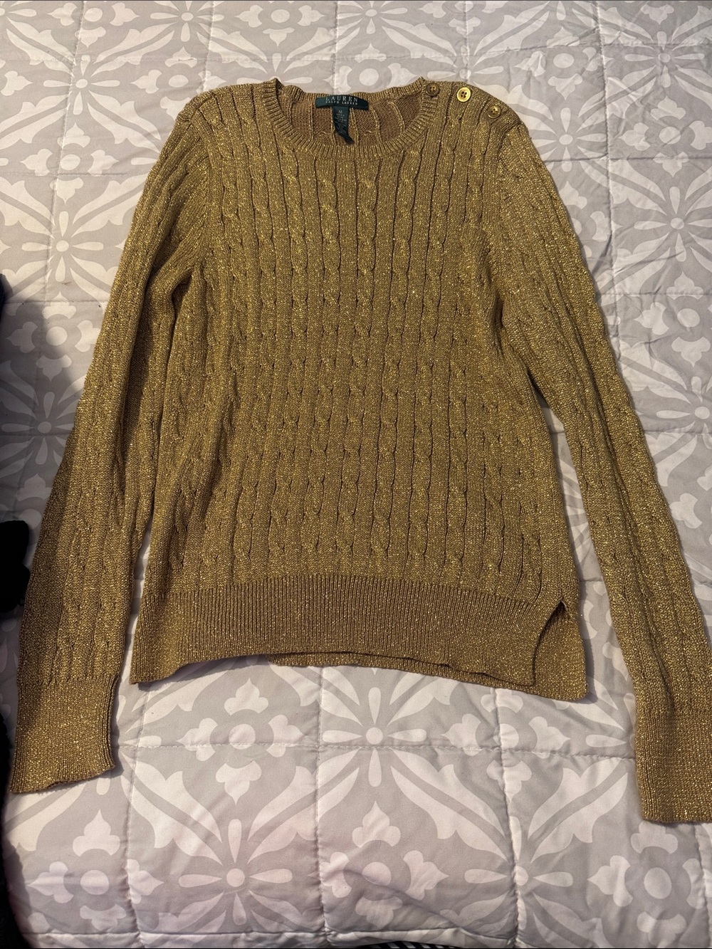 Ralph Lauren Women's Silver Metallic Cable Rib Sweater
